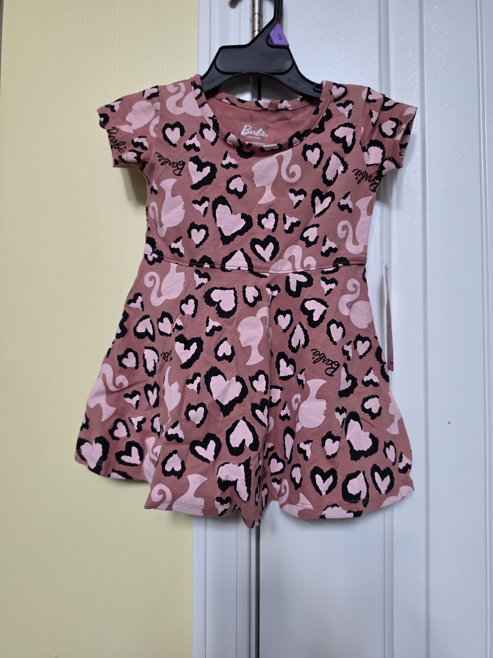 Barbie Mauve Pink Heart & Leopard Print Skater Dress Sz-12M